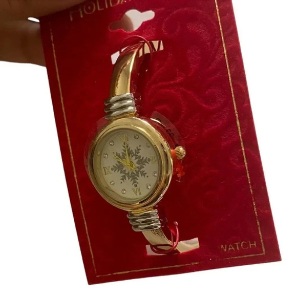 Christmas Snow Flake Gold Plated Watch Cuff - Picture 2 of 3